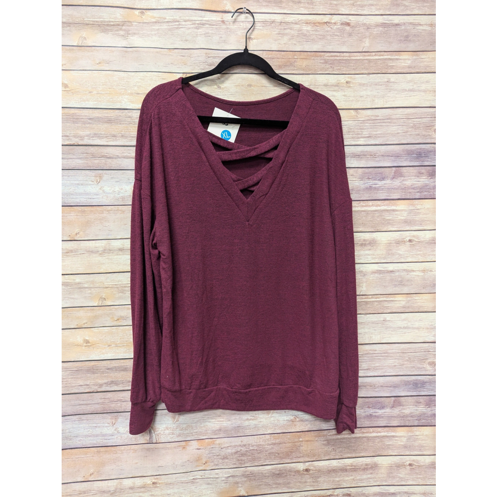 NWTs, Cross front wine colored long sleeve sweater